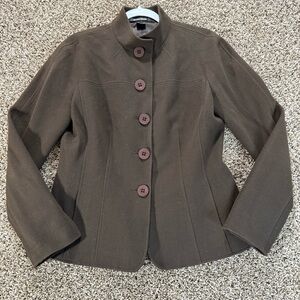 Ellen Tracy Wool & Angora Jacket‎ Flip Cuffs High Collar Women’s Size 10 Brown